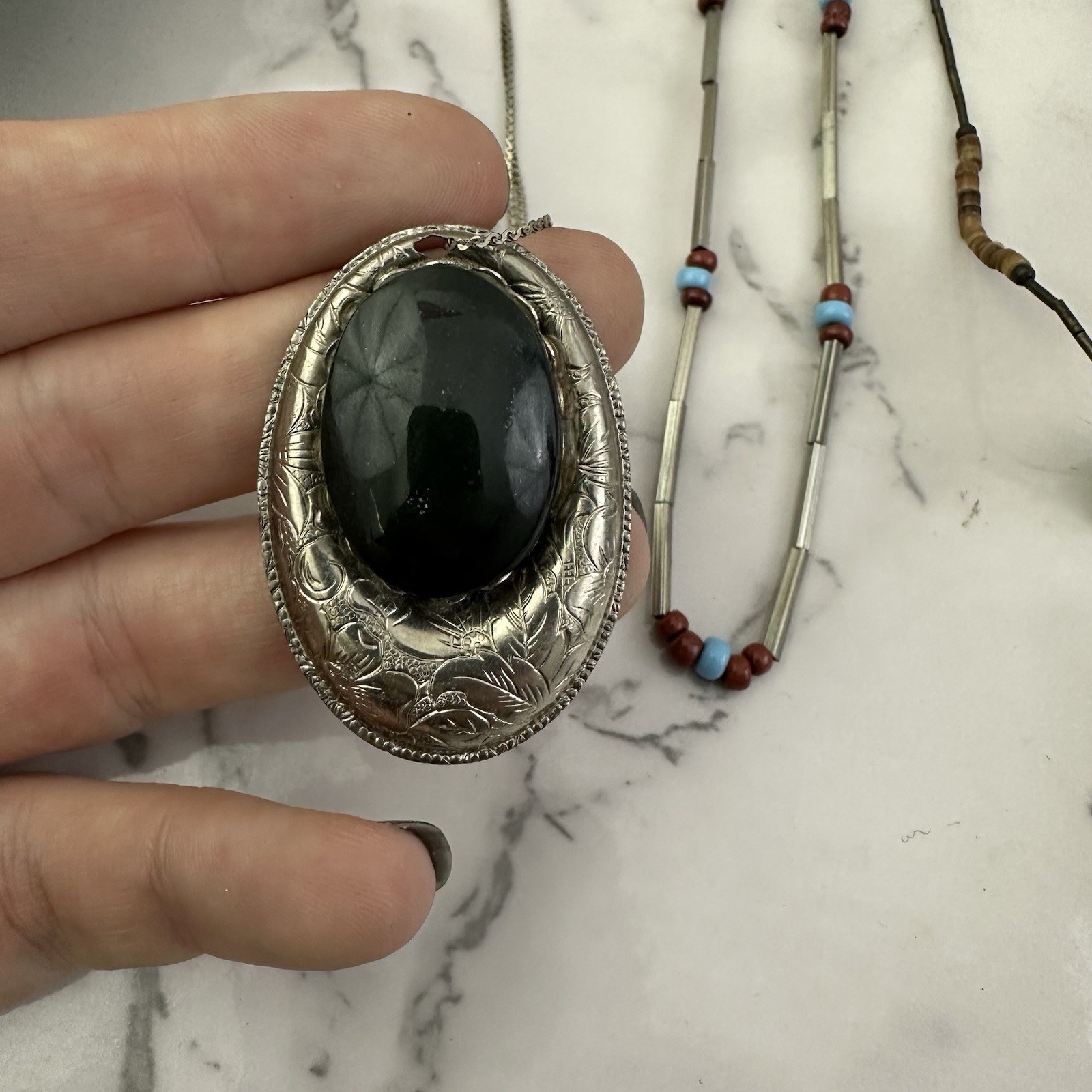 Vintage 90s Silver Tone Necklace Lot of 4 Western Boho Beaded Metal Whimsygoth