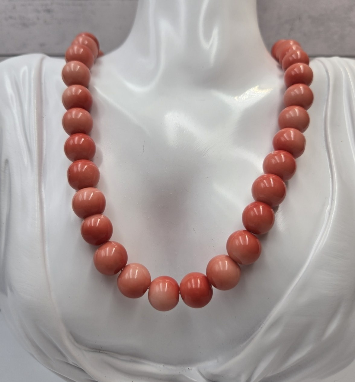 Coral color Bead Necklace Silver-Tone Filigree Clasp Pink fashion jewelry 113