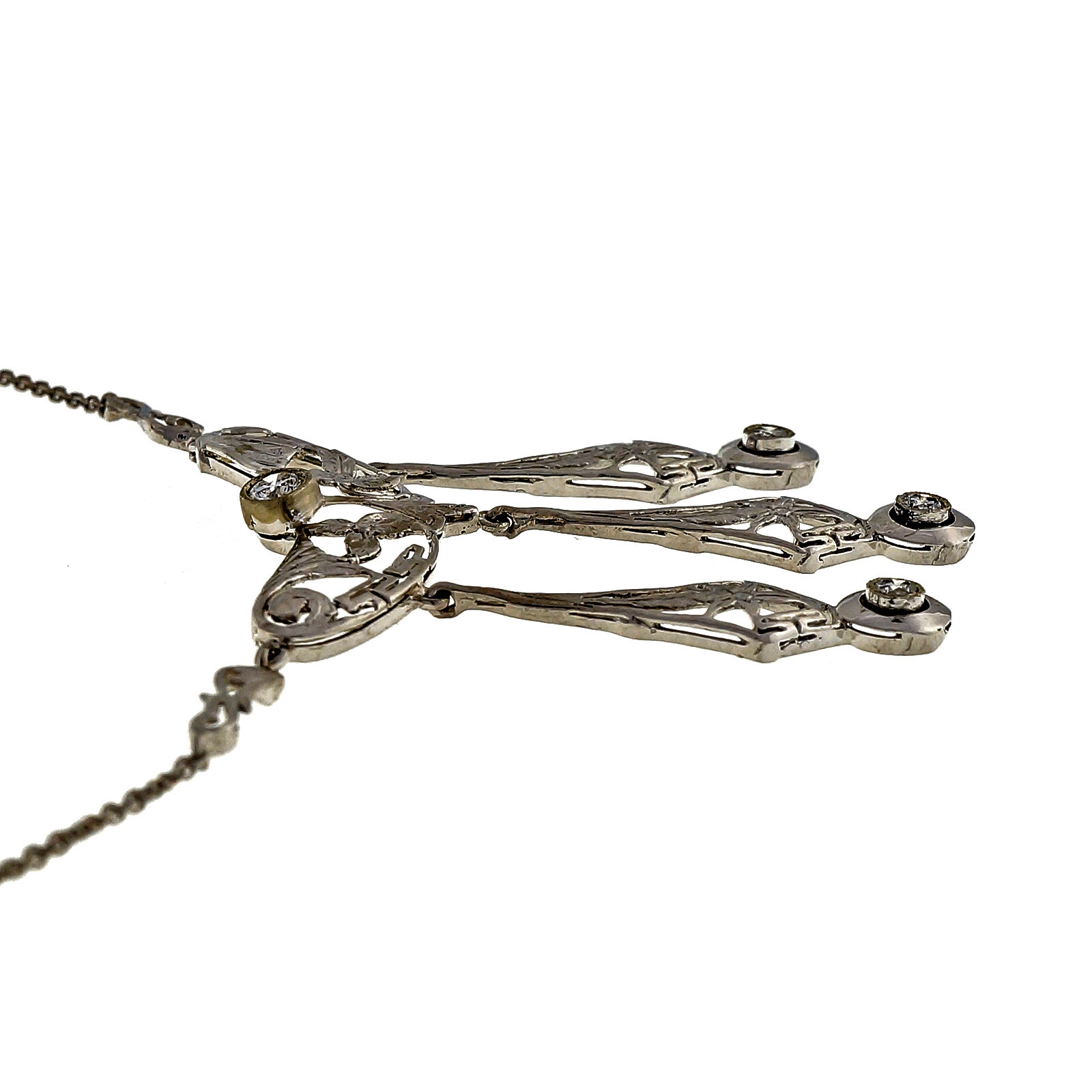 Estate 1940 Lavaliere Diamond 0.35ct Diamond Dangle Pendant 14k White Gold