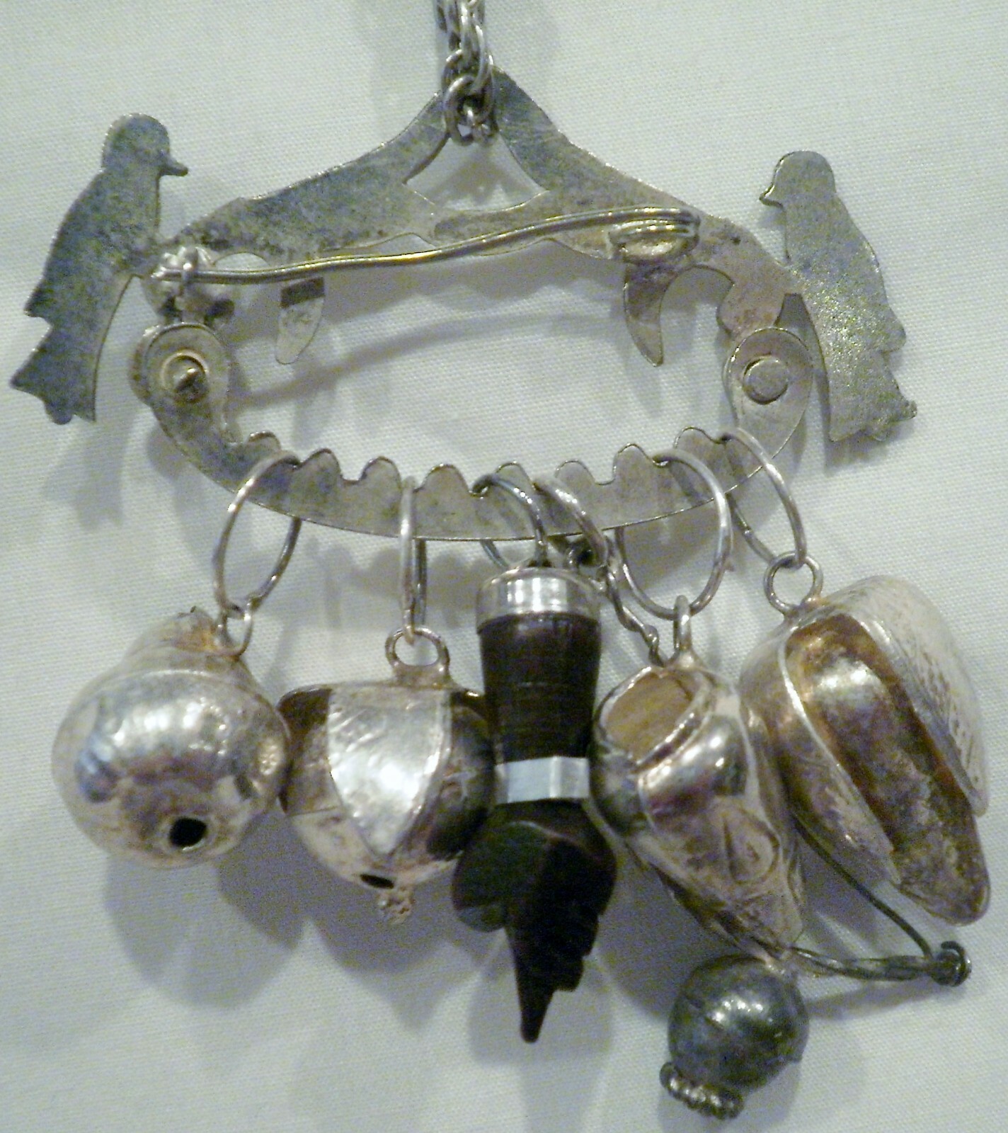 Vintage Pewter Charm Pin Brooch With 6 Charms or Necklace