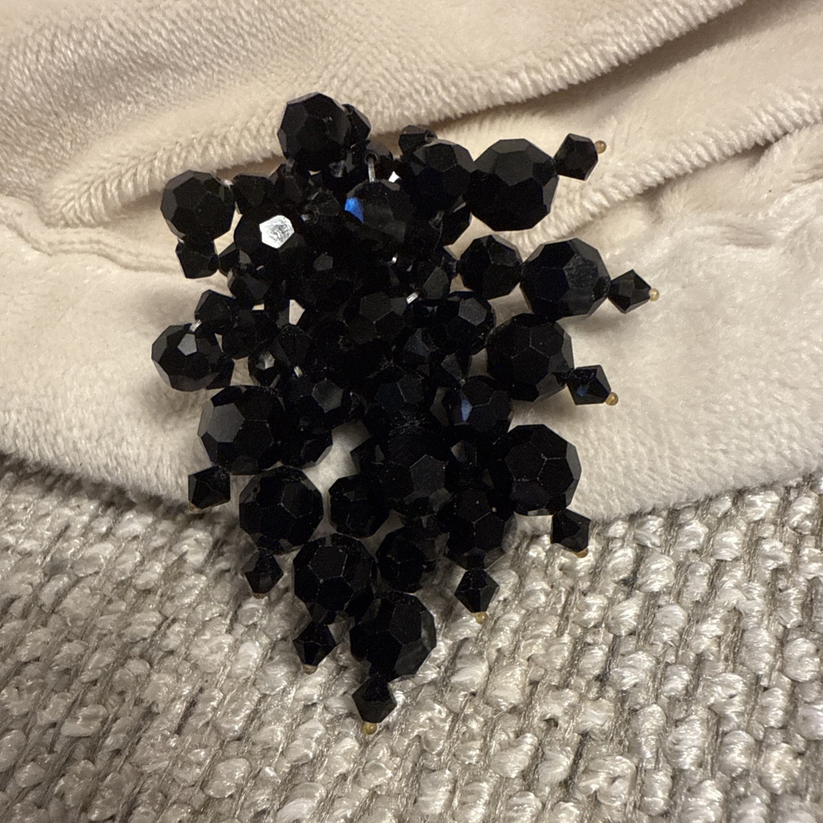 Vintage 1980s Crystal Beaded Statement Earrings – Clip-on Style. 2 X2.5 Inches