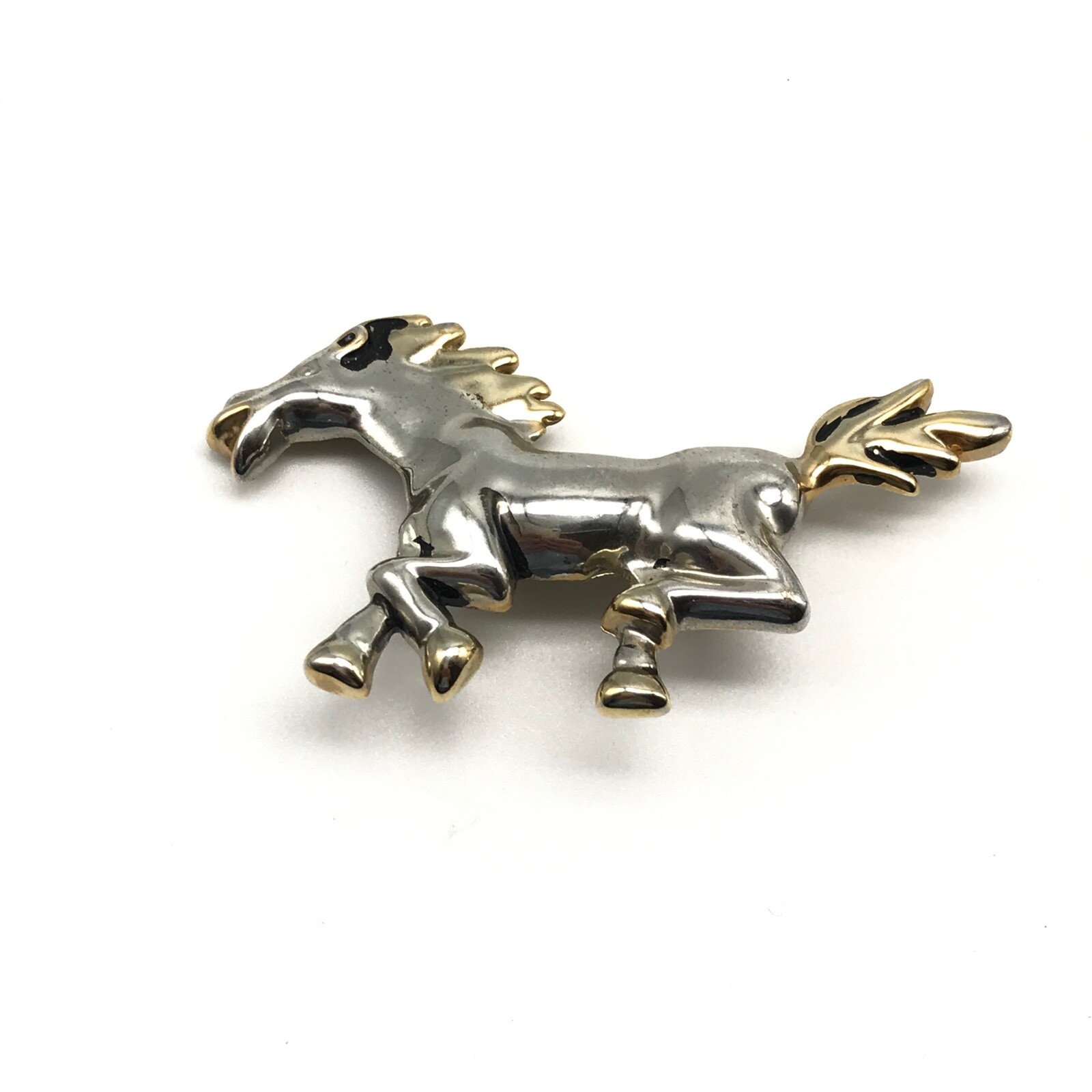 Vintage Silver Tone Two Tone Running Galloping Horse Brooch Pin Pendant
