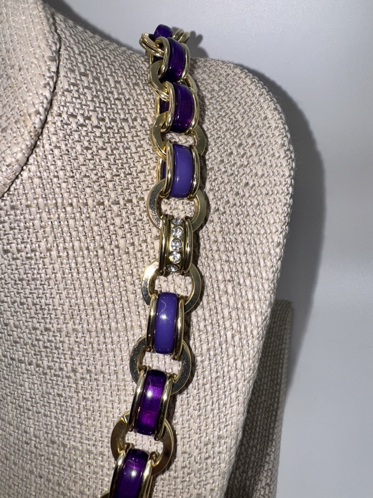 Vintage Coldwater Creek Gold Tone Purple Enamel Necklace & Bracelet Set