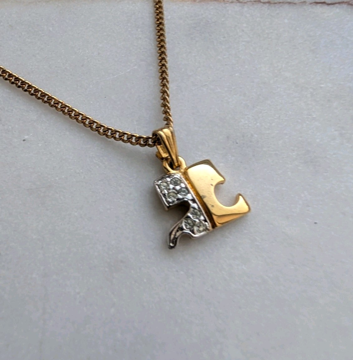 Vintage Courrèges Paris Gold-Tone Diamanté “AC” Logo Necklace
