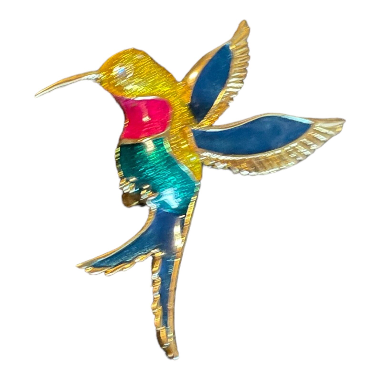 VTG Women’s White Stag Multi Color Enamel Hummingbird Broach Pin Fashion Jewelry
