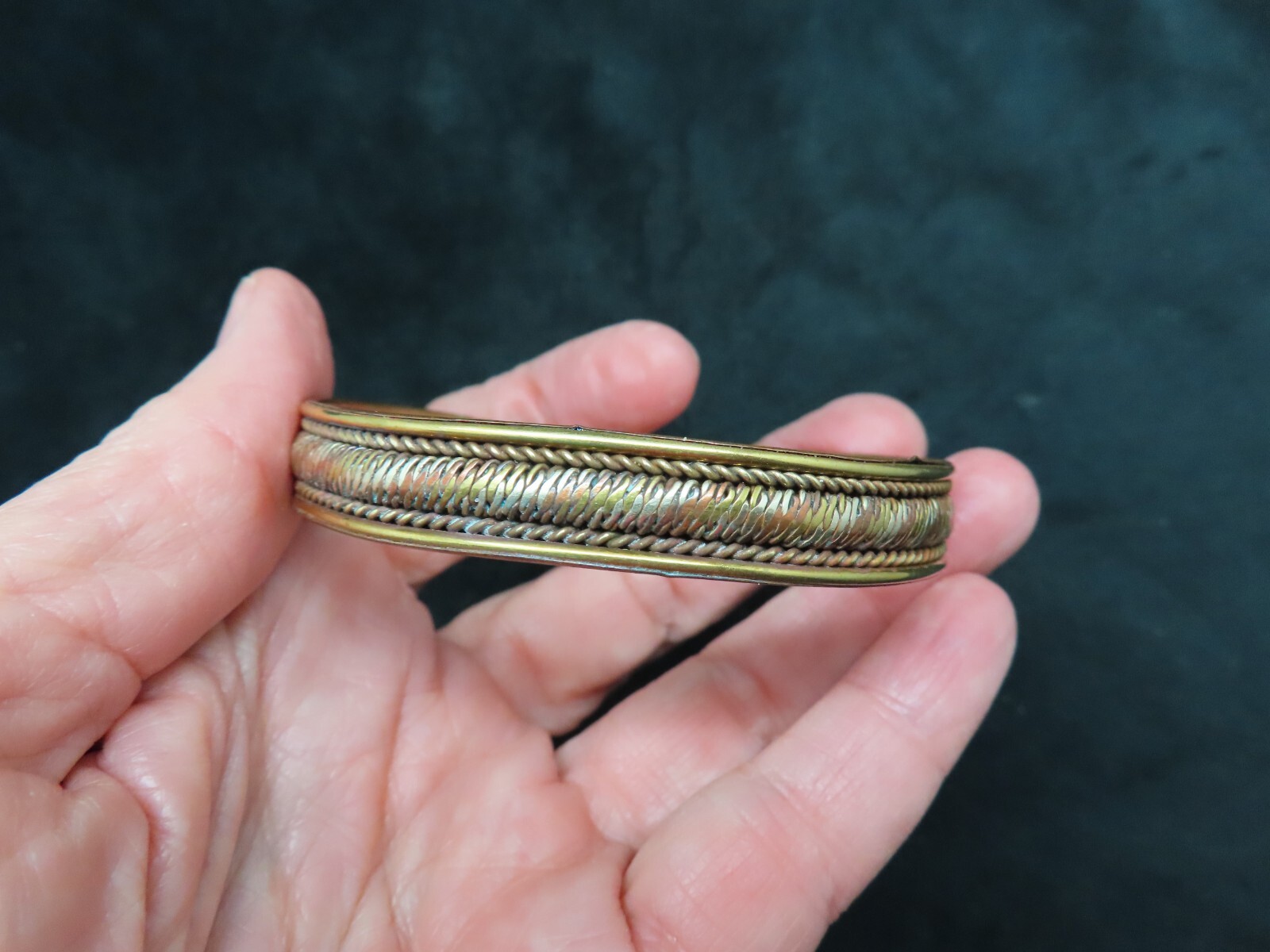 Vintage Brass & Silver Tone & Copper Cuff Bracelet
