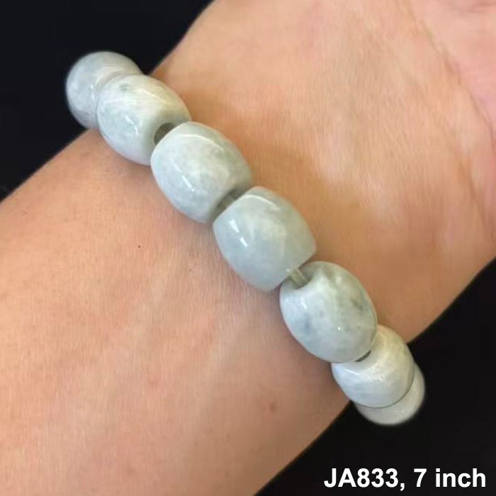 Natural Burmese Jade Jadeite Beads Bracelet Elastic, Width 12 mm