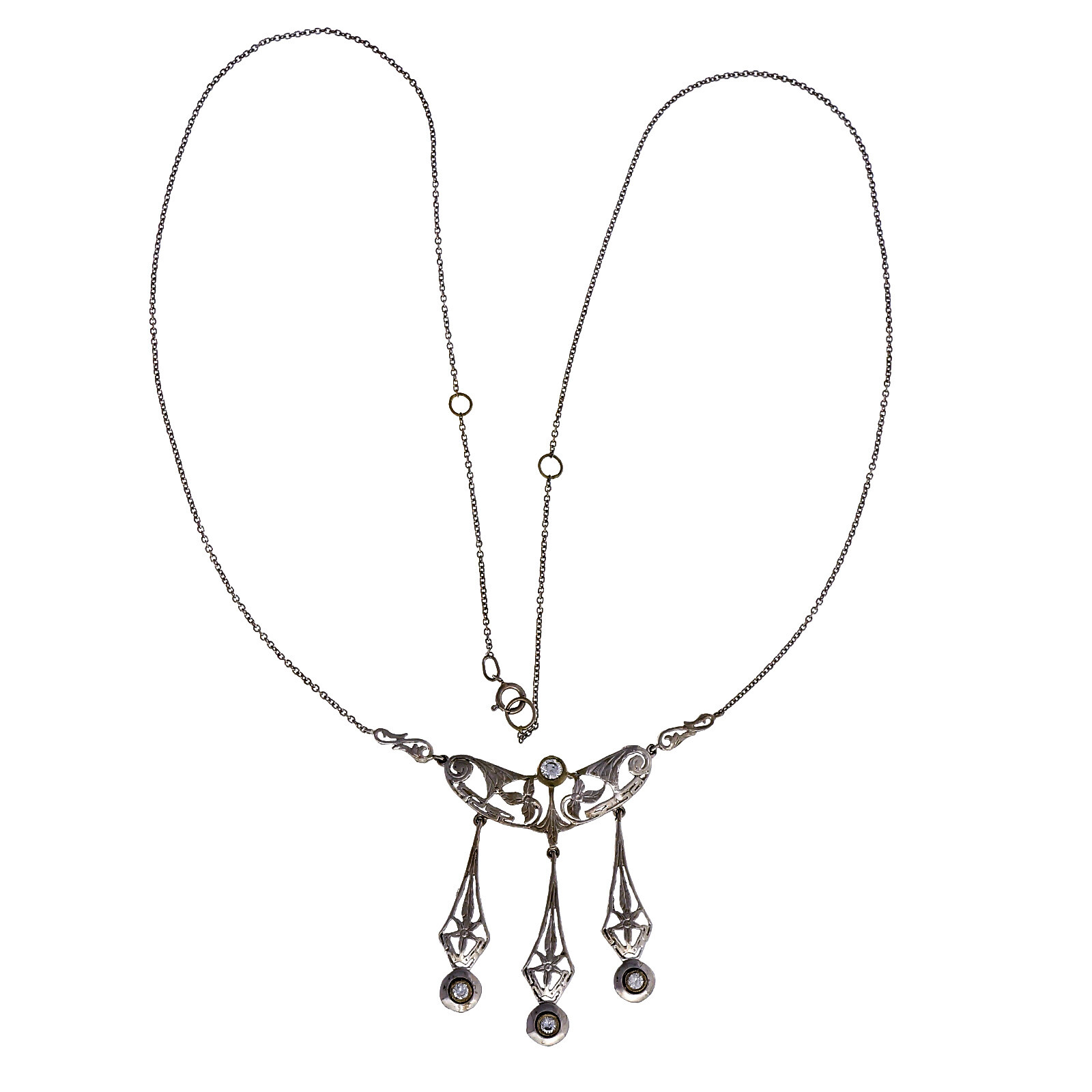 Estate 1940 Lavaliere Diamond 0.35ct Diamond Dangle Pendant 14k White Gold