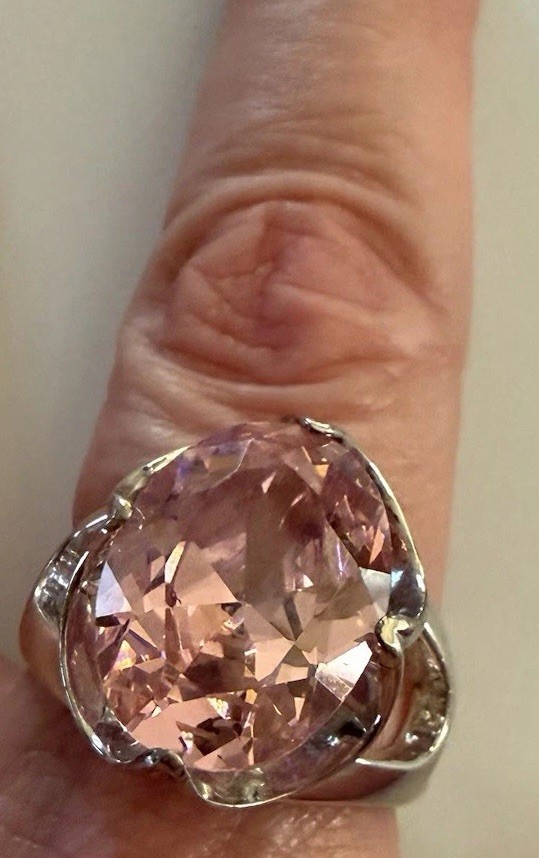 Vintage QVC HSN ? Pink Cubic Zirconia? Sterling Silver Cocktail Ring Sz 9.5 8.5g