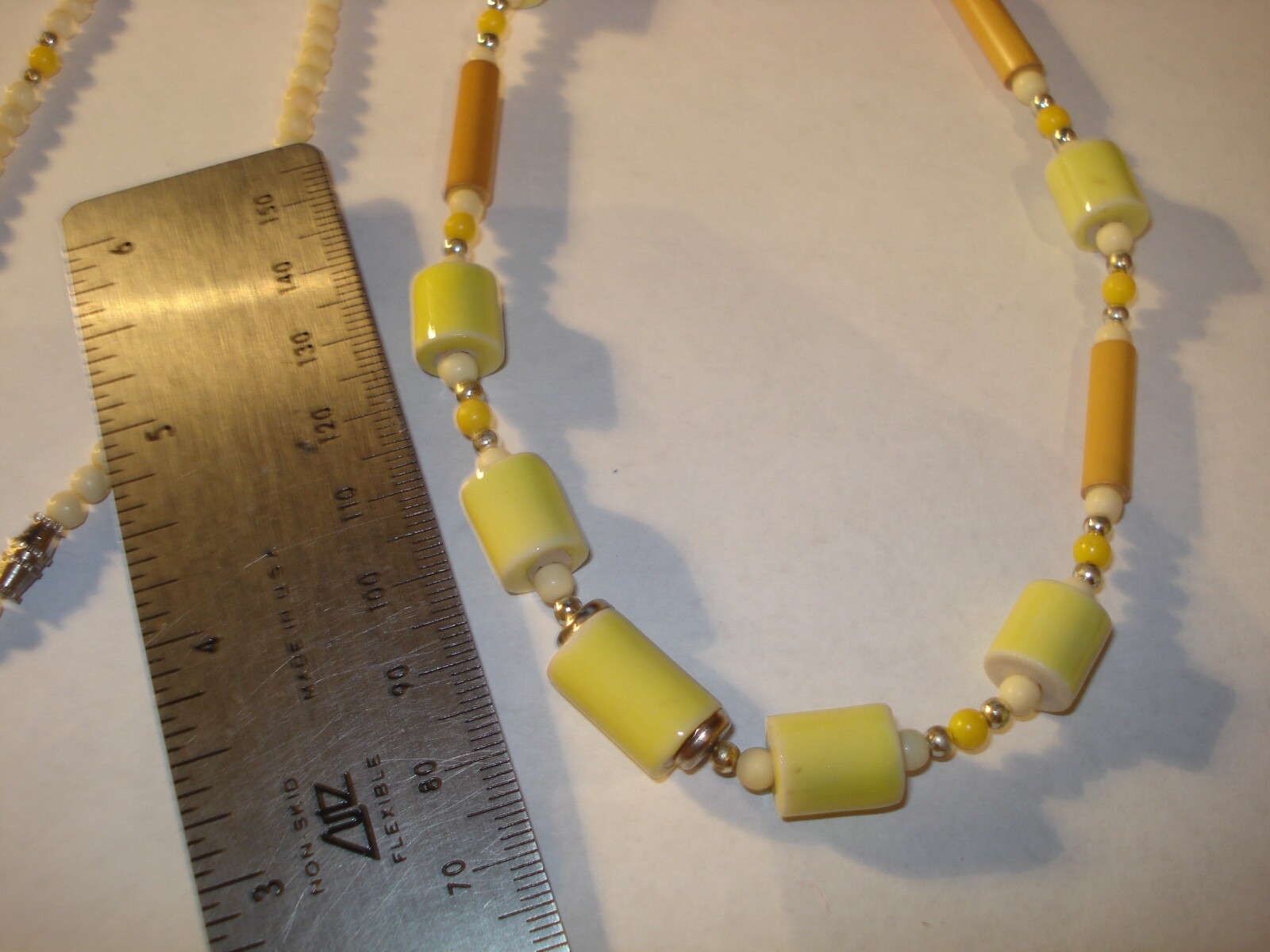 Vintage Yellow Green Ceramic n Wood Beads Necklace Taiwan Never Worn! 30″