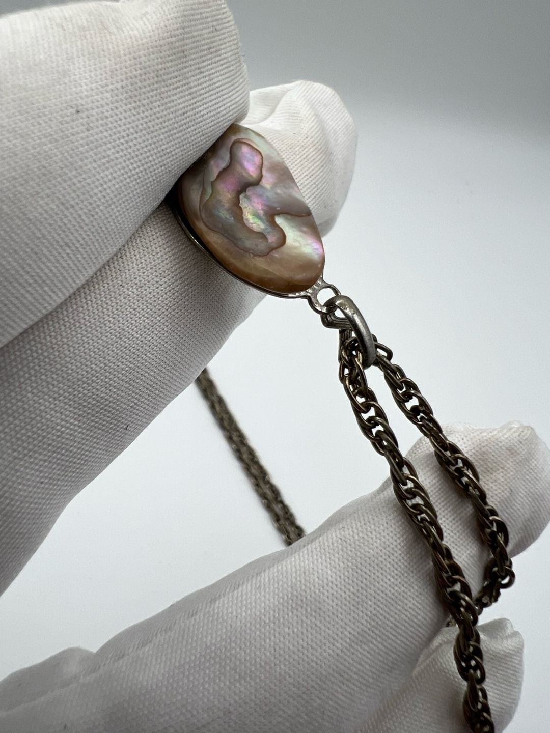 Vintage Abalone Shell Link Bracelet and Pendant Necklace Set