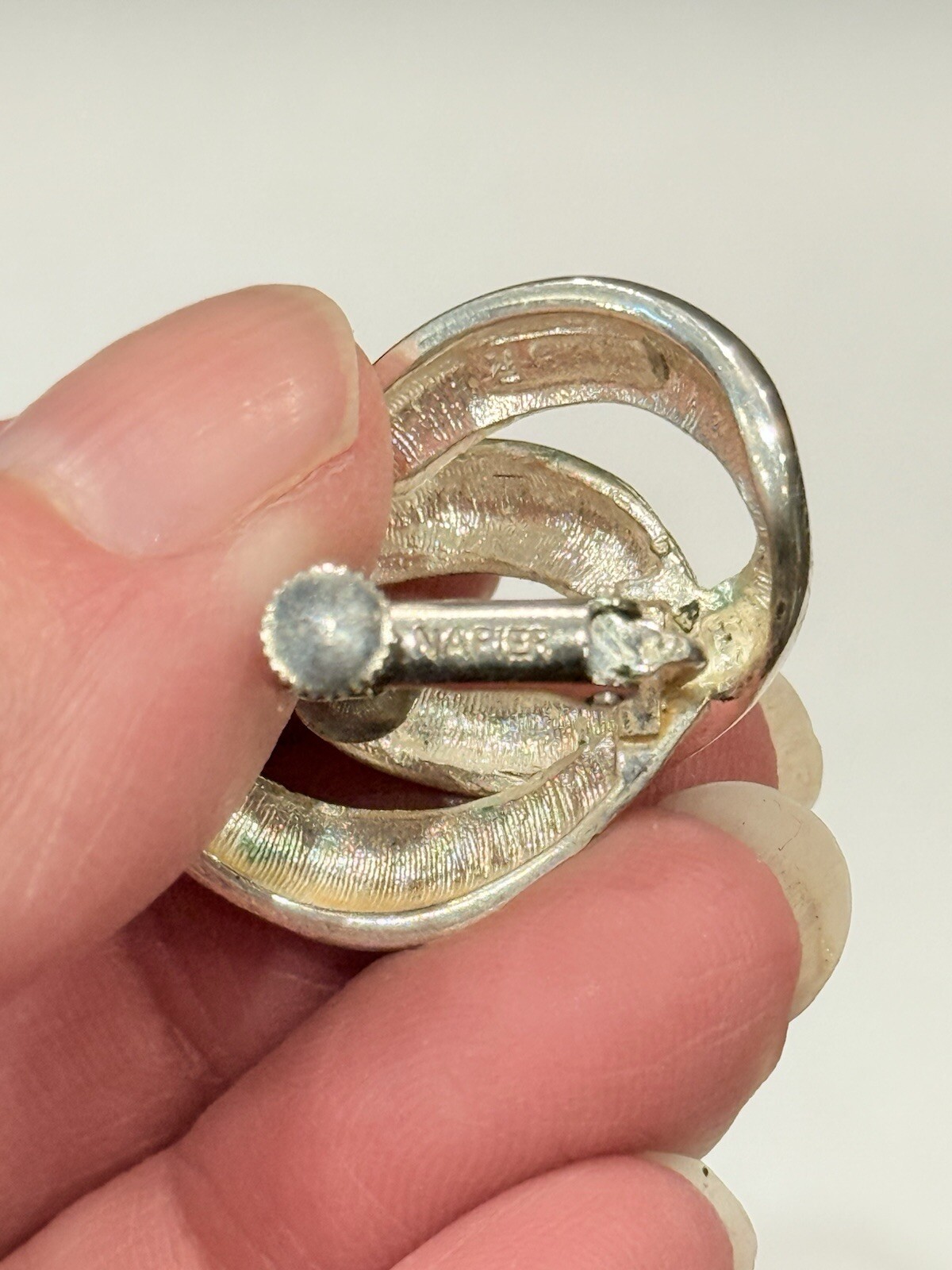 Vintage NAPIER Signed Shiny Silver Tone Adjustable Clip on Earrings