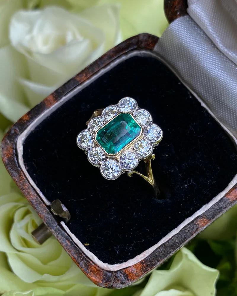 Art Deco 2.40 Ct Natural Emerald Vintage Engagement Ring 14K Yellow Gold FN