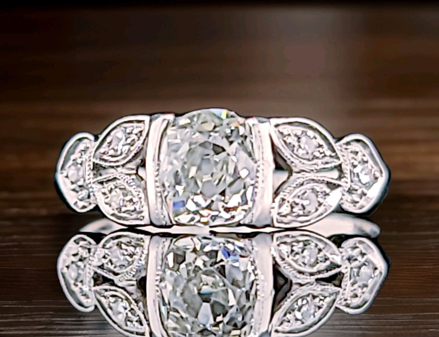 Platinum Vintage Filigree Engagement Ring 0.78ct. Natural Old Mine Cut Diamond