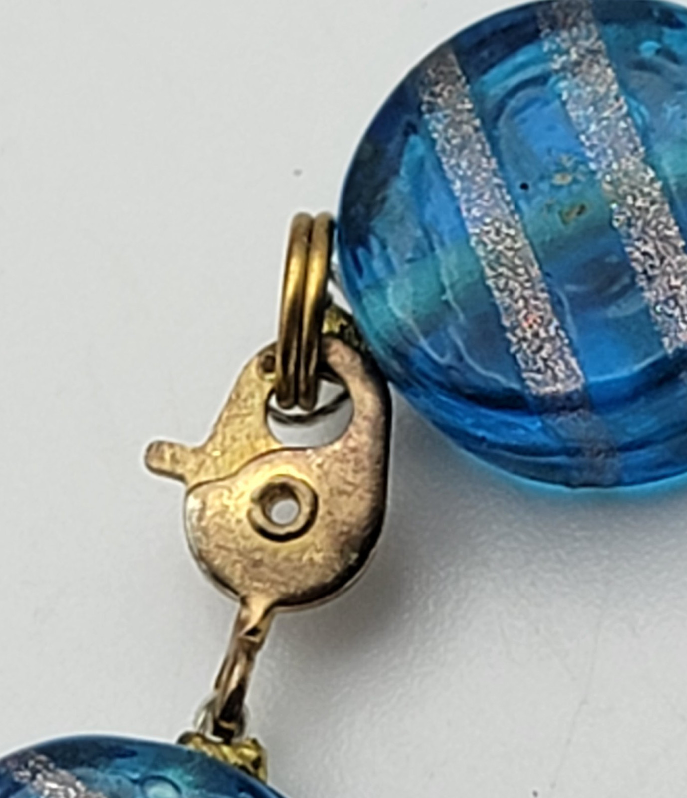 Vintage Gold Foil Blue Glass Beaded Necklace 22.5″