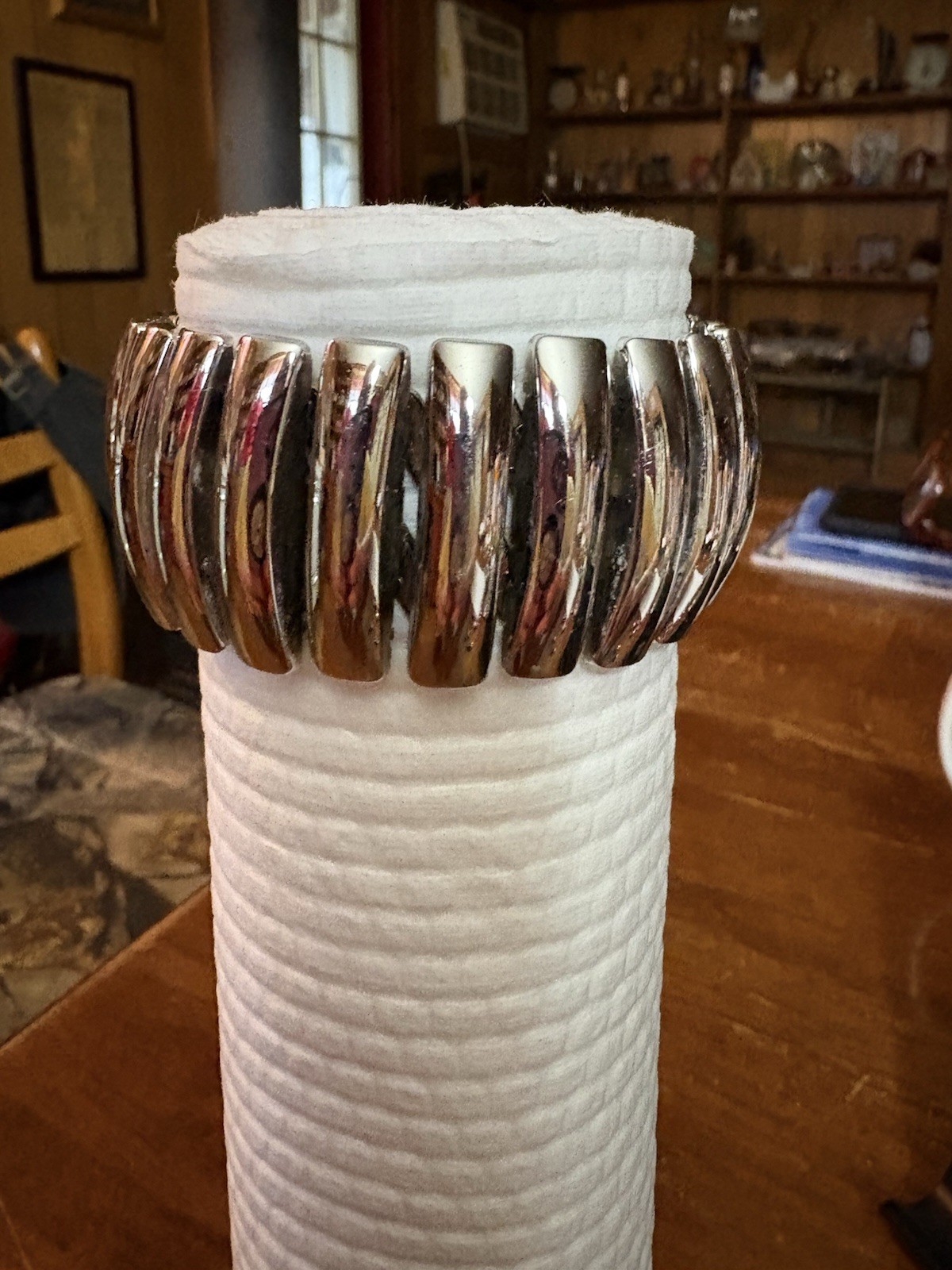 Vtg Bergere silver tone expandable stretch bracelet wide mid century modern