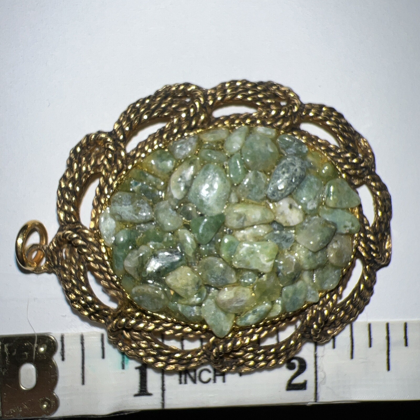Vintage Pendant – Large Statement Green & Gold Tone Oval – No Chain Included