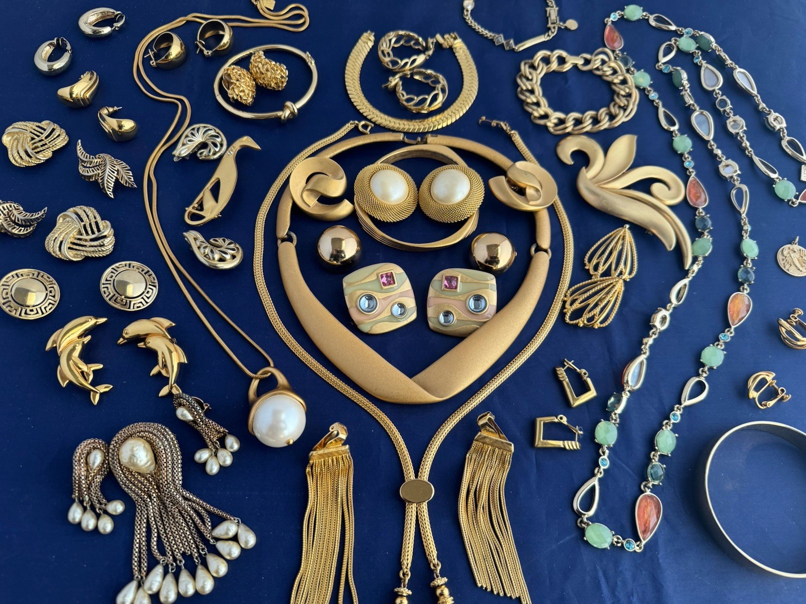 Vintage Now Jewelry Lot Gold Tone Monet AK Trifari Napier K Spade Erwin Pearl 30