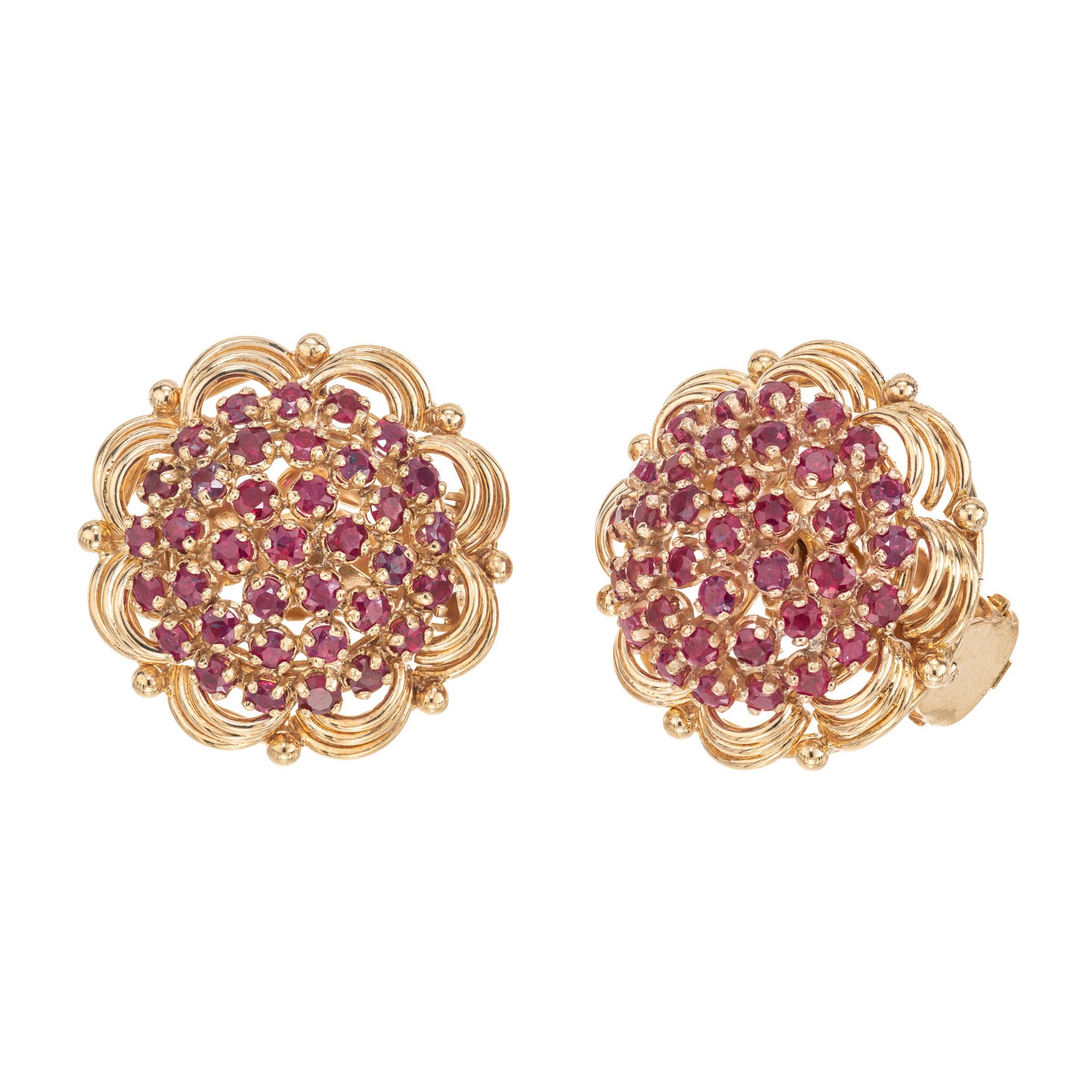 Vintage 1950 Ruby Earrings Clip Post 18k Yellow Gold