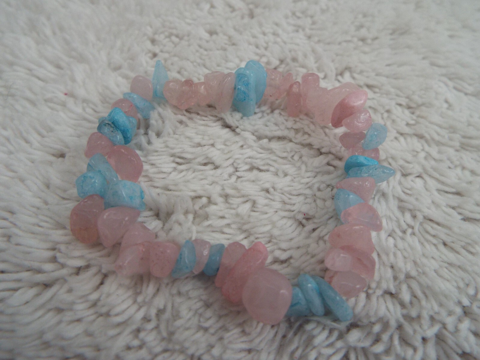 Pink Morganite & Blue Aquamarine Beryl Stone Stretch Bracelet (C2)