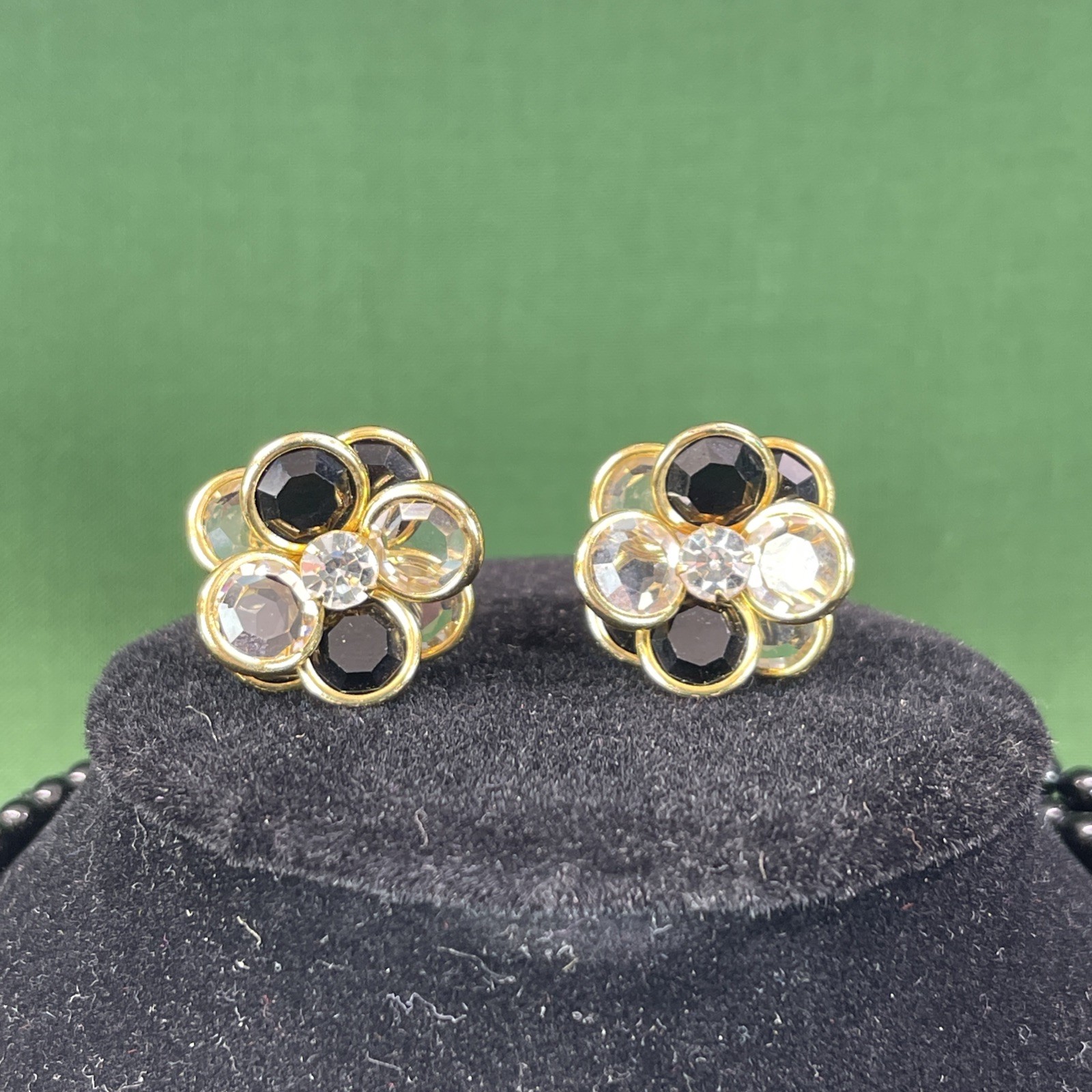 USA Made Austrian Crystal Black Gold Tone Rice Pearls Jewelry 4 Piece Parure Set