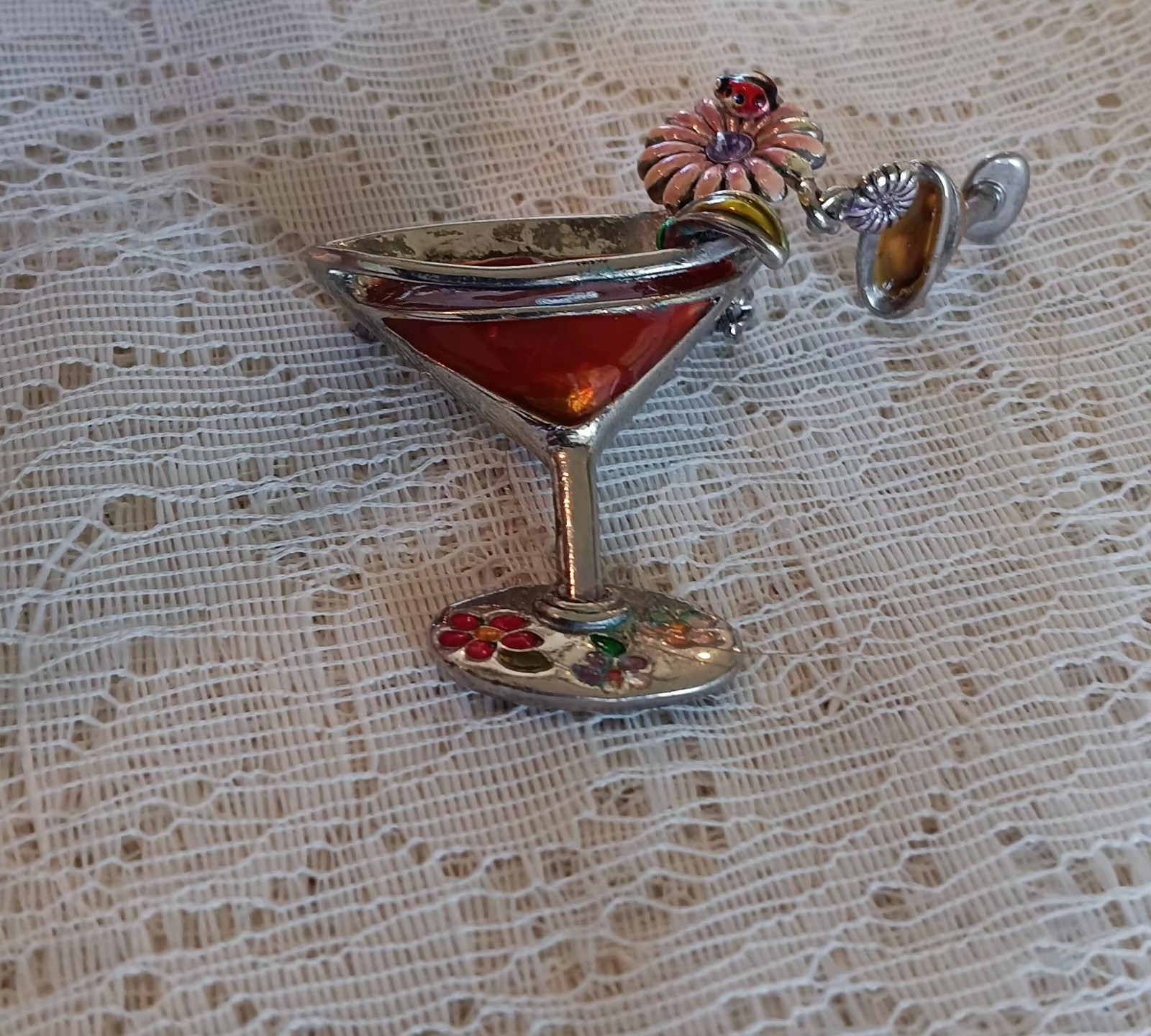 Vintage Martini Glass Brooch Spectacular About 1″
