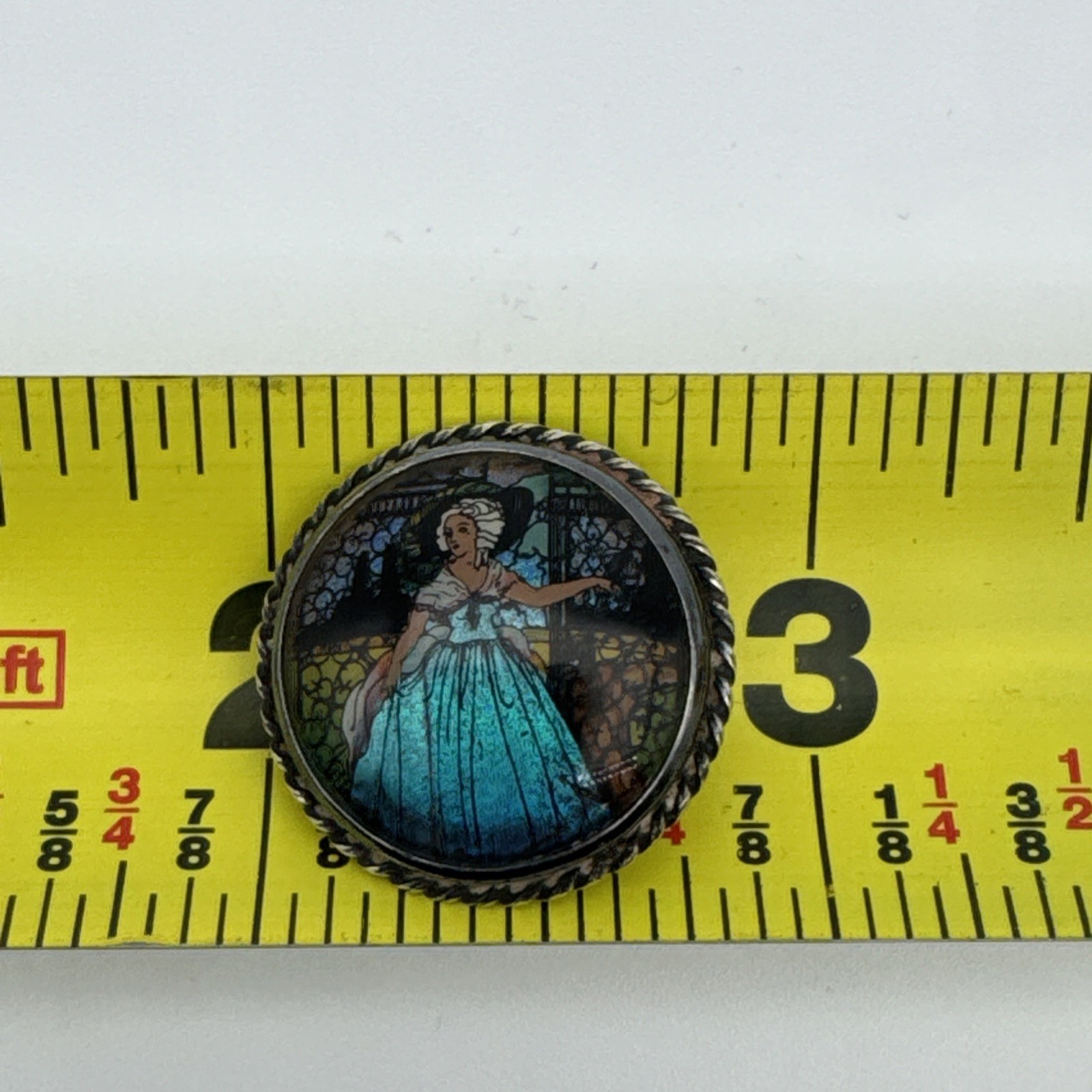 Antique 1920s Sterling Silver Reverse Painted & Morpho Butterfly Pin England