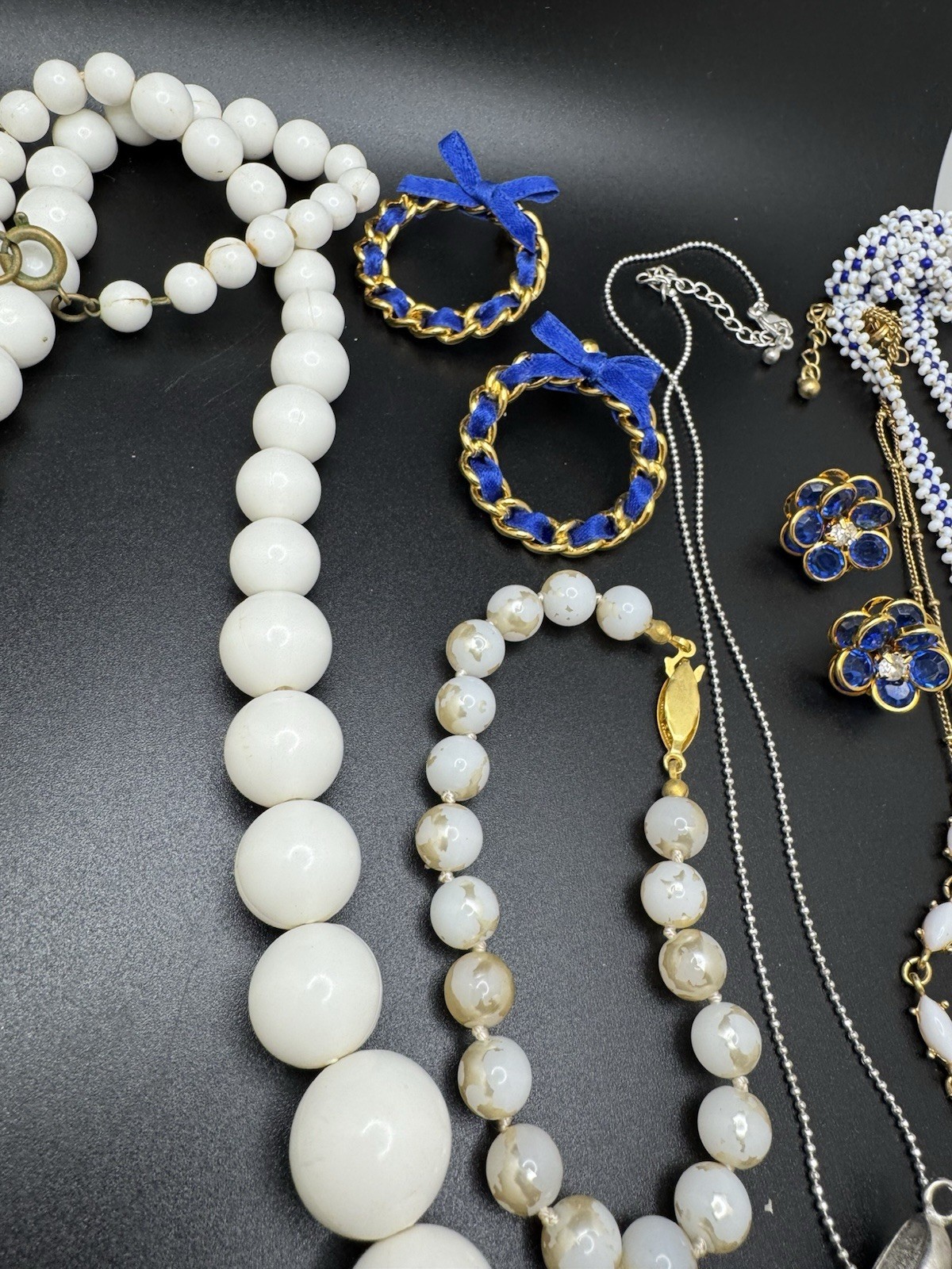 Vintage Blue White Jewelry Lot Beaded Necklaces Earrings Bracelet Boho