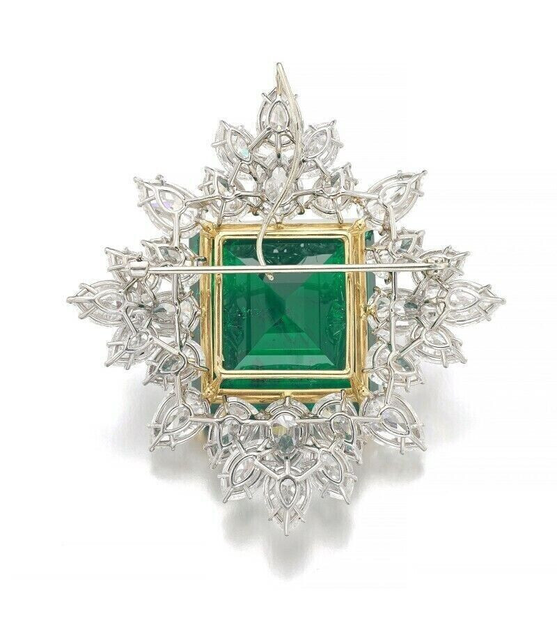 Huge Vivid Pine Green Square Cut Lab Created Emerald Cluster Style Brooch