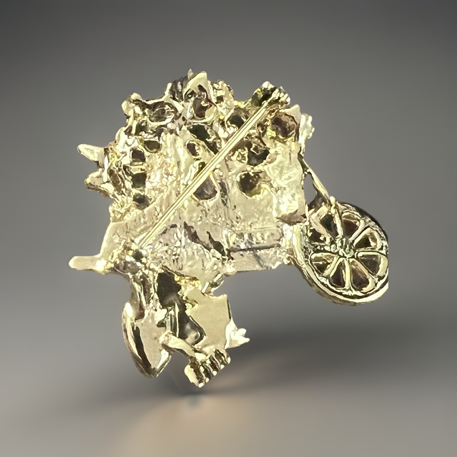 Vintage AJC Wheelbarrow of Flowers Brooch Spring Garden Gold Tone Signed Pin