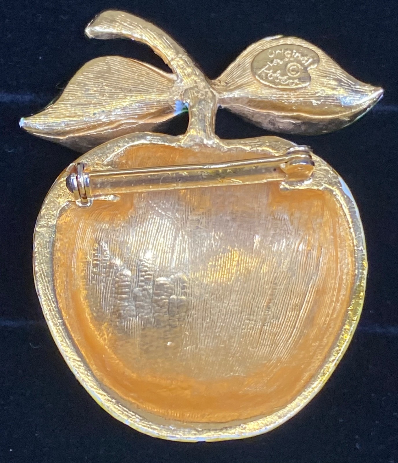 Vintage Brooch Pin Yellow Apple Worm 60s MCM Enamel Gold Tone Original By Robert