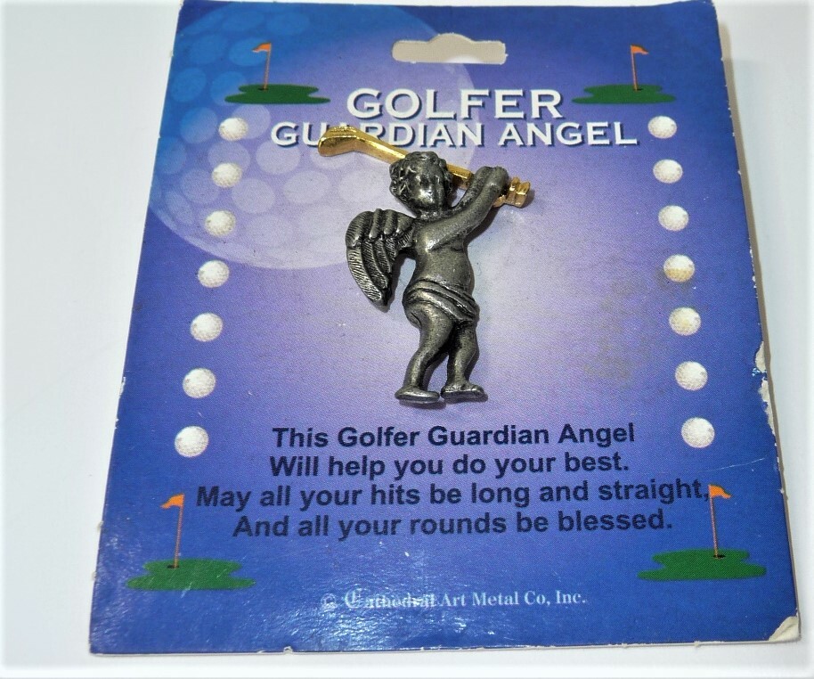 Vintage Golfer Guardian Angel Brooch Pin