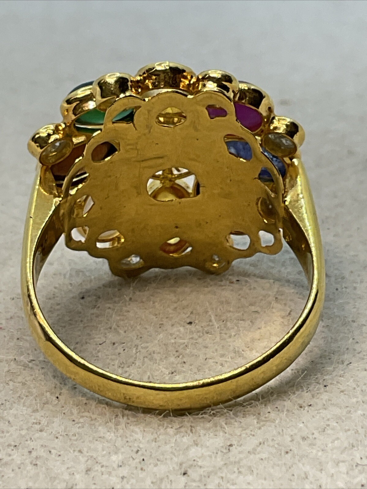 VINTAGE HANDMADE Solid 18K (750) Multicolor Gemstones & Rose Cut Diamonds Ring