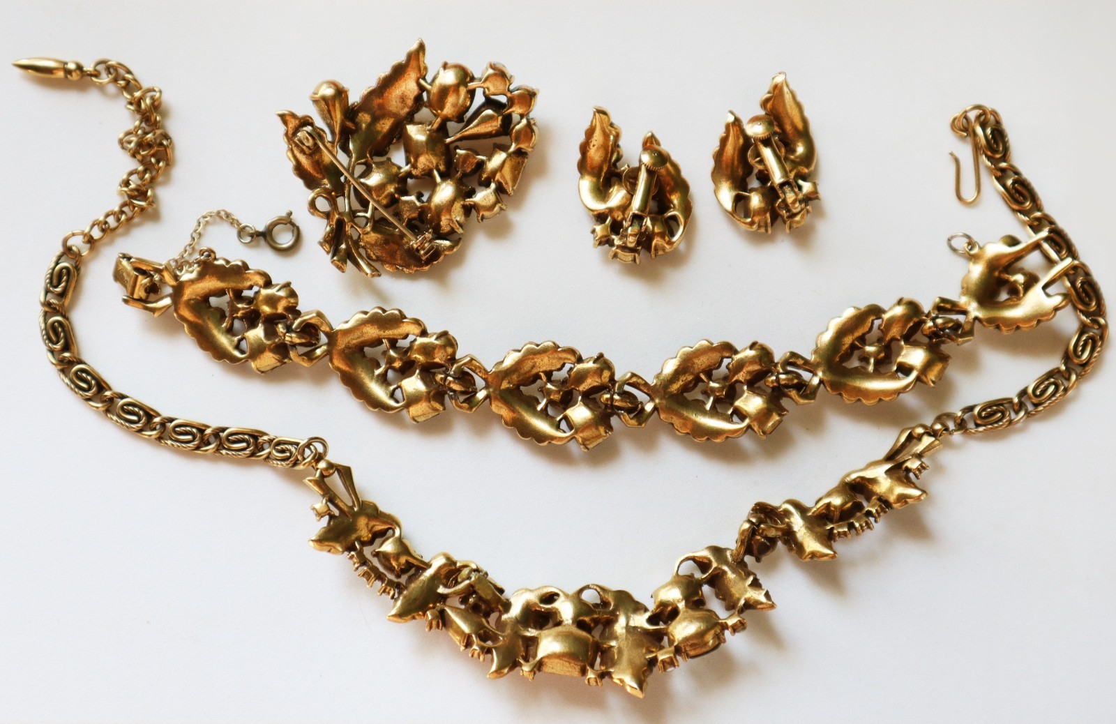 Vintage CORO PARURE Rhinestone Set Fall Colors Necklace Bracelet Earrings Brooch