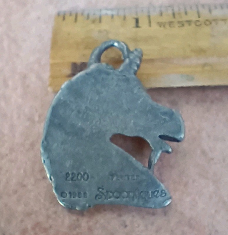 Vintage Unicorn Pendant Pewter By Spoontiques 1988 Marked 2200 1½” Silver- Grey