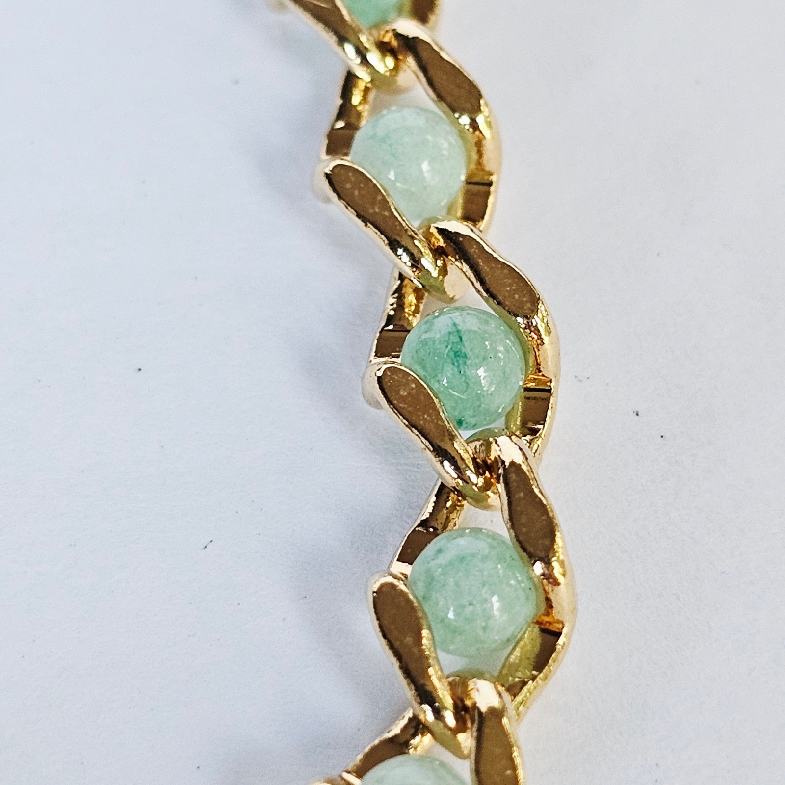 Vintage Boho Captured Treasures Aventurine Bracelet Gold Tone Green Stone Earthy