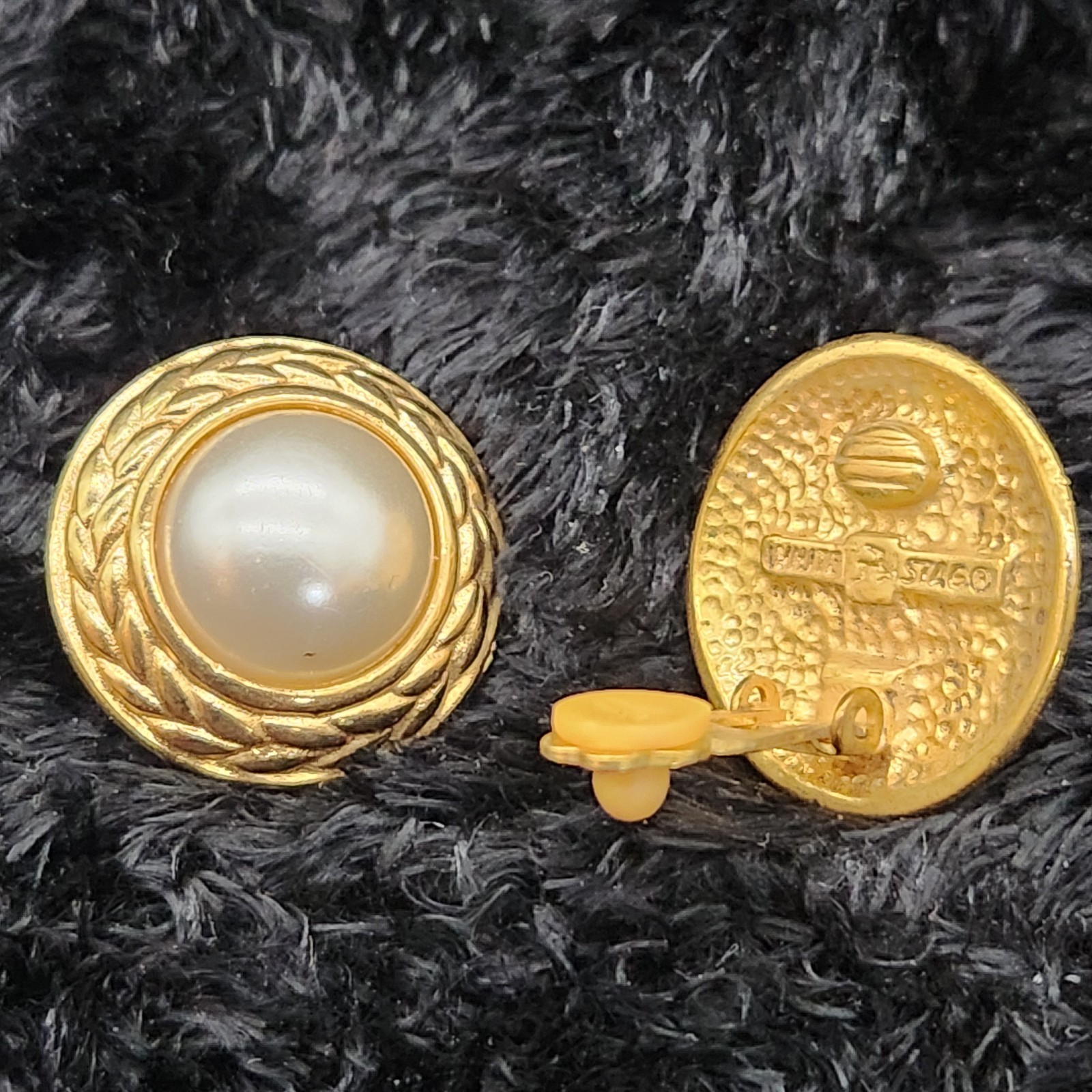 White Stag Faux Pearl Surrounded By Gold-tone Robe Clip-on Earrings