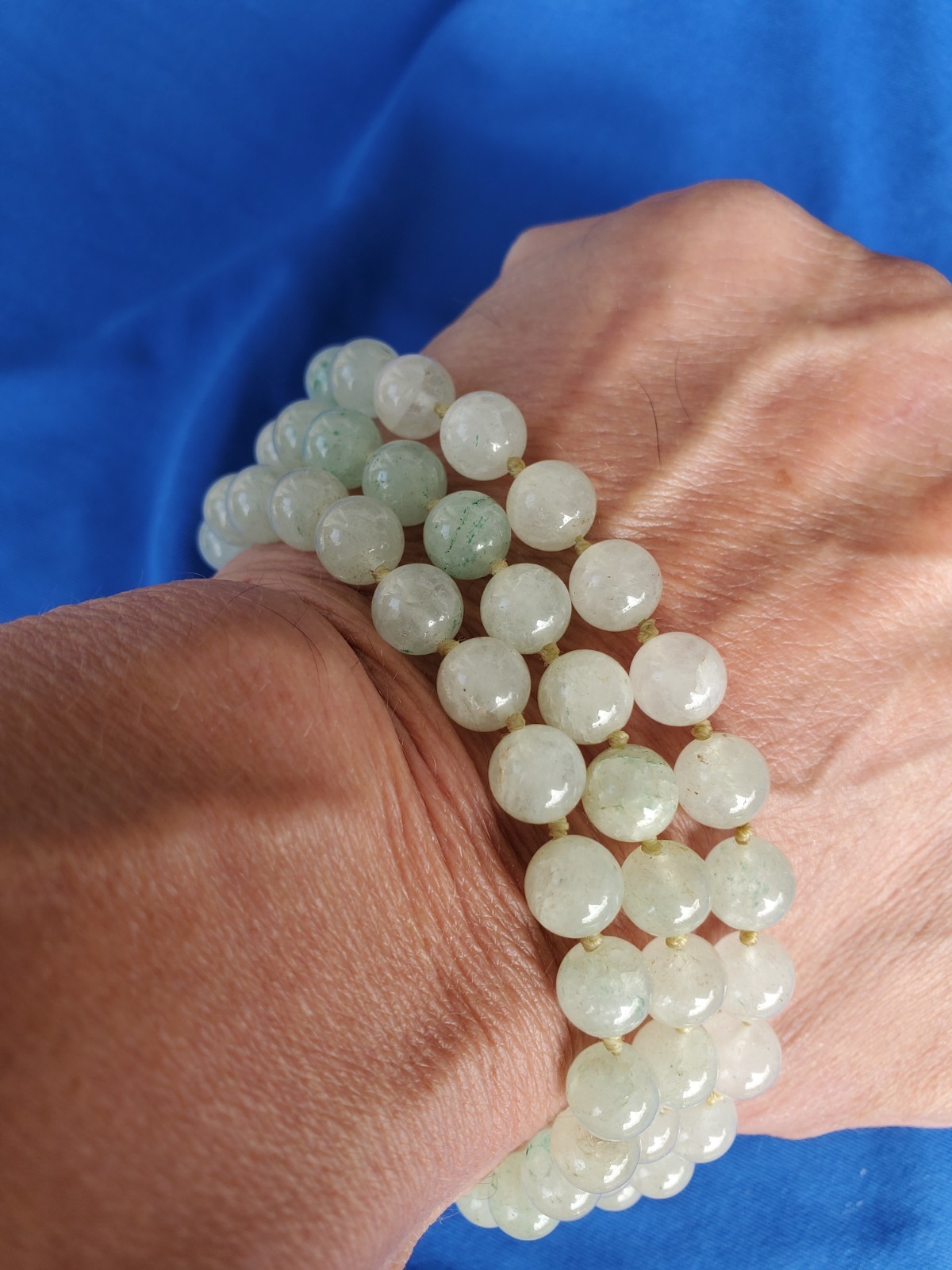 Original Old JADE White Green 8 Millimeters Deco Necklace Vintage 30″ inch Long