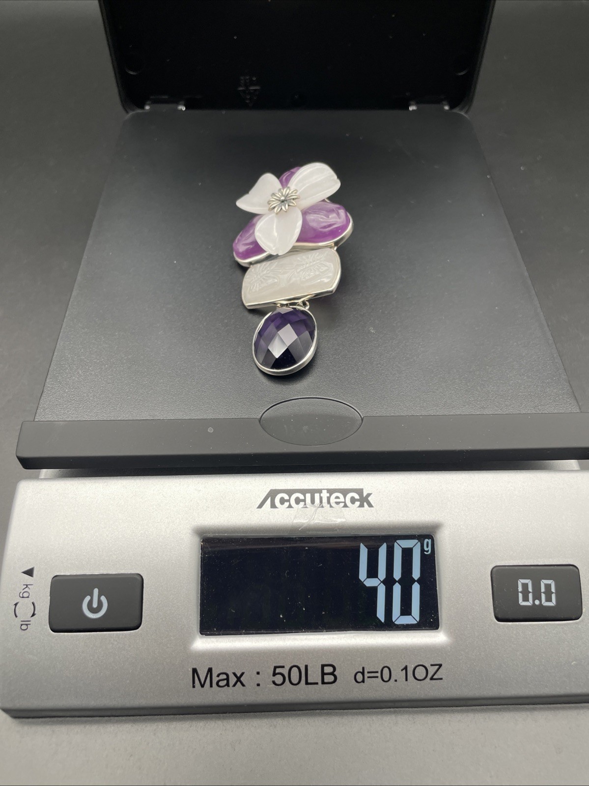 Amy Kahn Russell Silver Amethyst Flower Drop Enhancer Pendant Brooch VTG