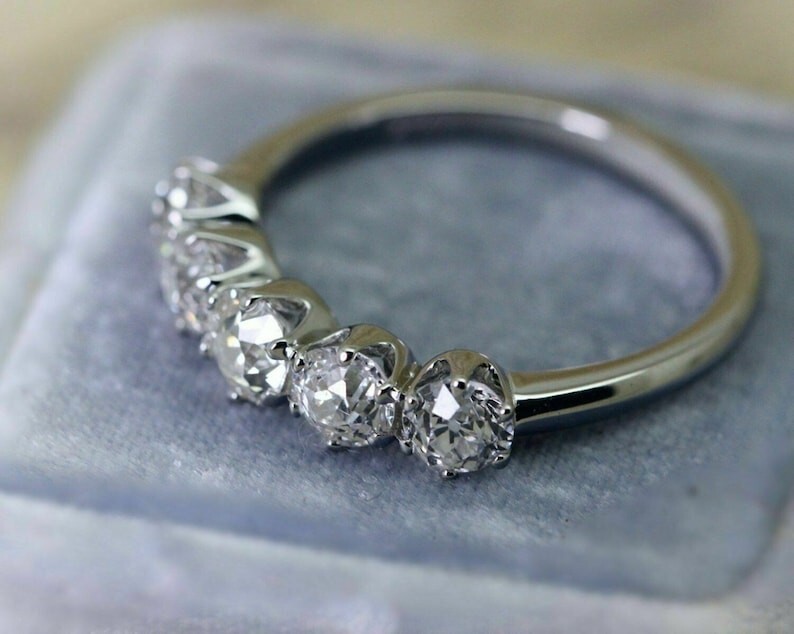Vintage Five Stone Silver Ring, Old European Cut Minimalist Daily Wear Ring