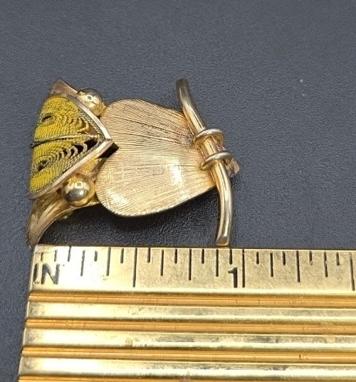 Vintage Signed CW 12K Gold Filled, Filigree Owl Pin Brooch