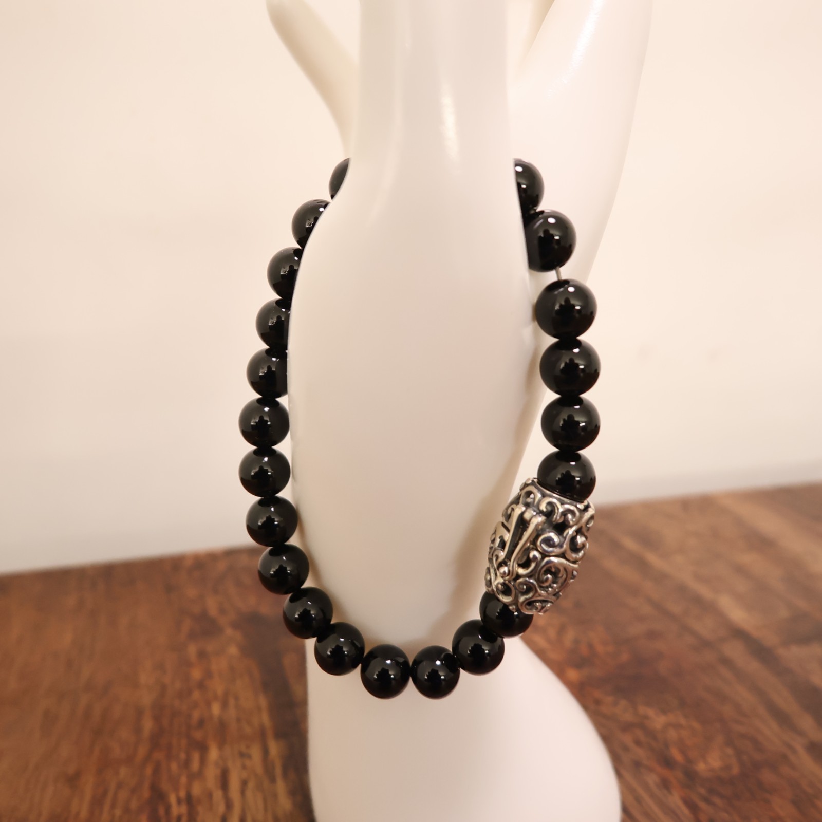 Carolyn Pollack bracelet Relios black onyx beads silver magnetic clasp 6.75in