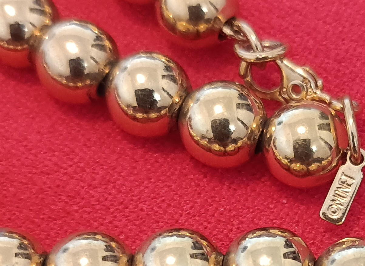 Vintage MCM Monet gold plated 8mm beads Neclace 25” on Chain Heavy Sister Clasp