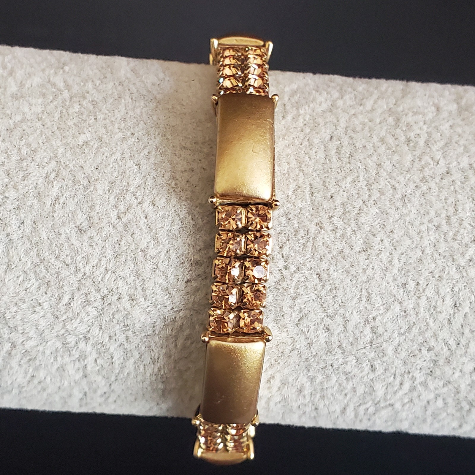 Vintage Monet Amber Rhinestone Brushed Gold Stretch Tennis Bracelet 80’s
