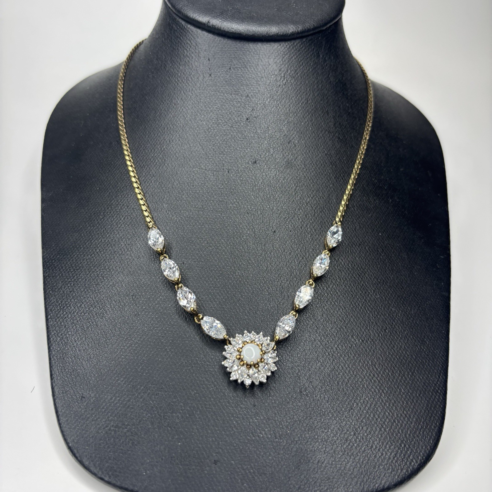 Vintage Vermeil Sterling Hc White Tourmaline Festoon Necklace Art Glass Opal