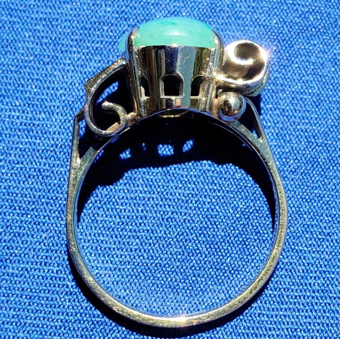 Original EARTH MINED Green Jadeite Jade Antique Engagement Ring SOLID 14K GOLD 8