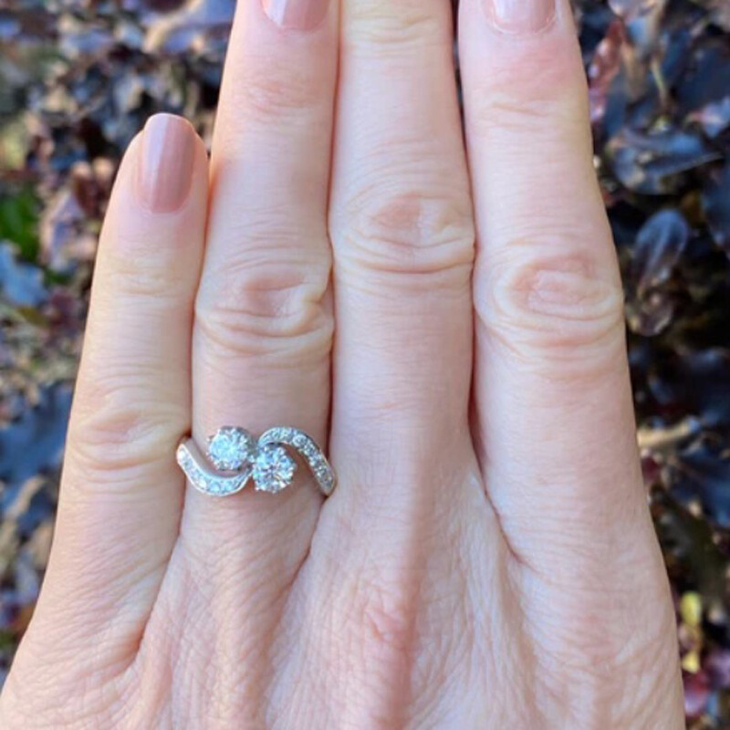 1 Ctw White Round CZ Victorian Two Stone Crossover Toi et Moi Ring In 925 Silver