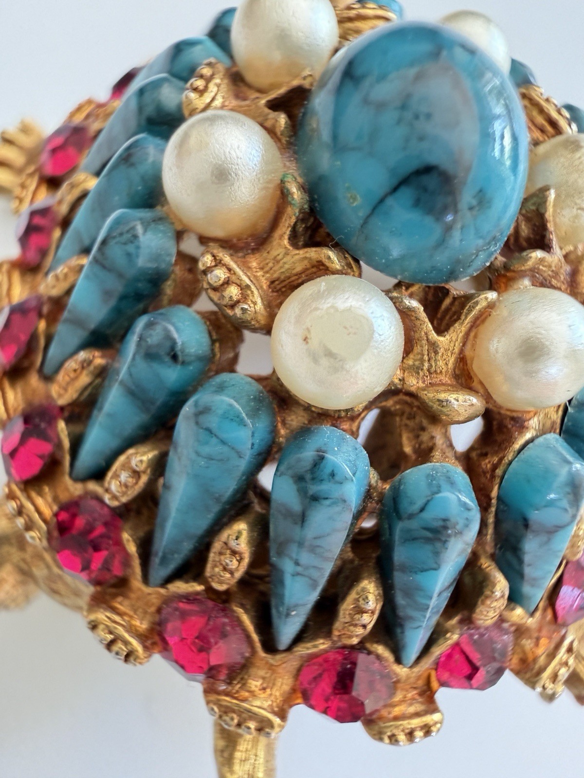 HAR Turtle Brooch Pin Rare Mid Century Turquoise Tiered Rhinestone Statement!!