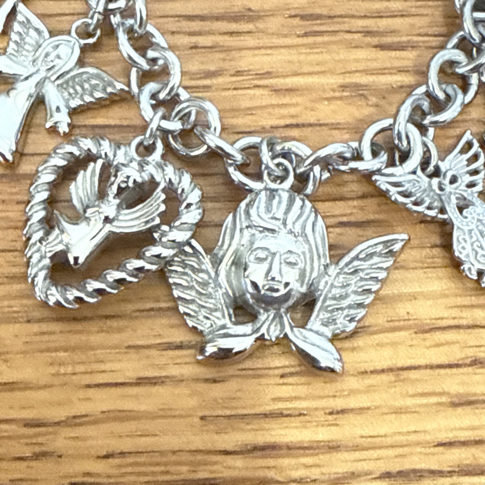 Vintage MILOR Guardian Angle Charm Chain Bracelet Stainless Steel 8”