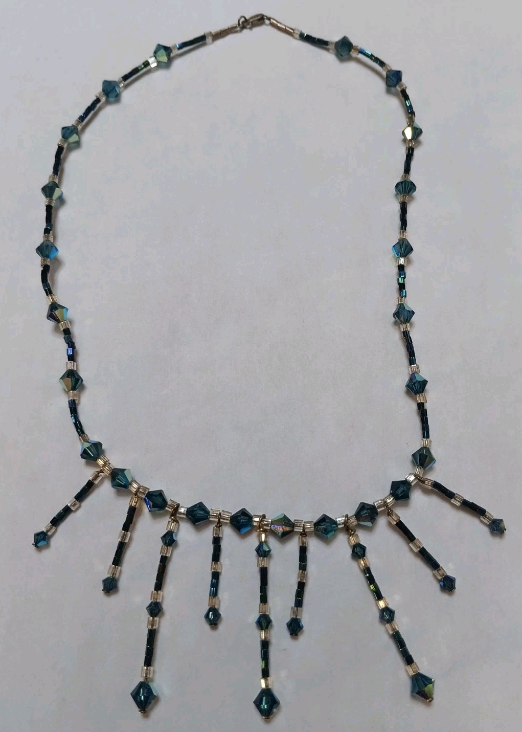 Vintage Handmade 17.5in Sterling Silver Blue Crystal Beaded Necklace 925 Tested